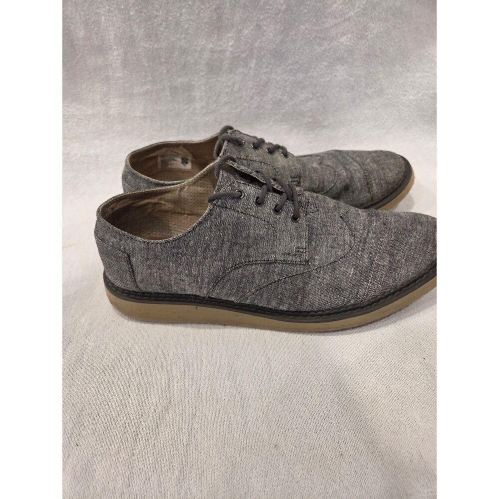 Toms Men Gray Slub Chambray Brogue Shoes Wingtip Canvas Oxford Lace Up Sz 10.5